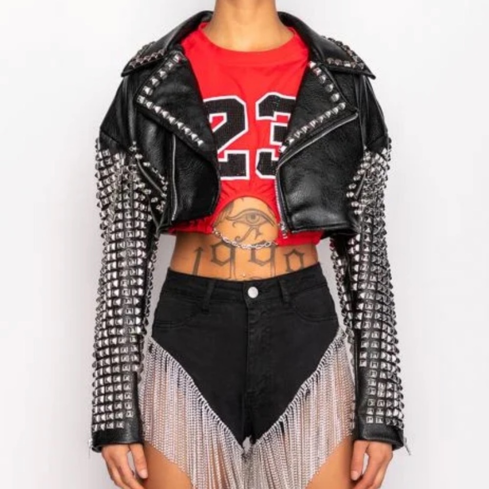 COPY - AZALEA WANG THE ESSENTIAL MOTO JACKET WITH STUDDED ARMS